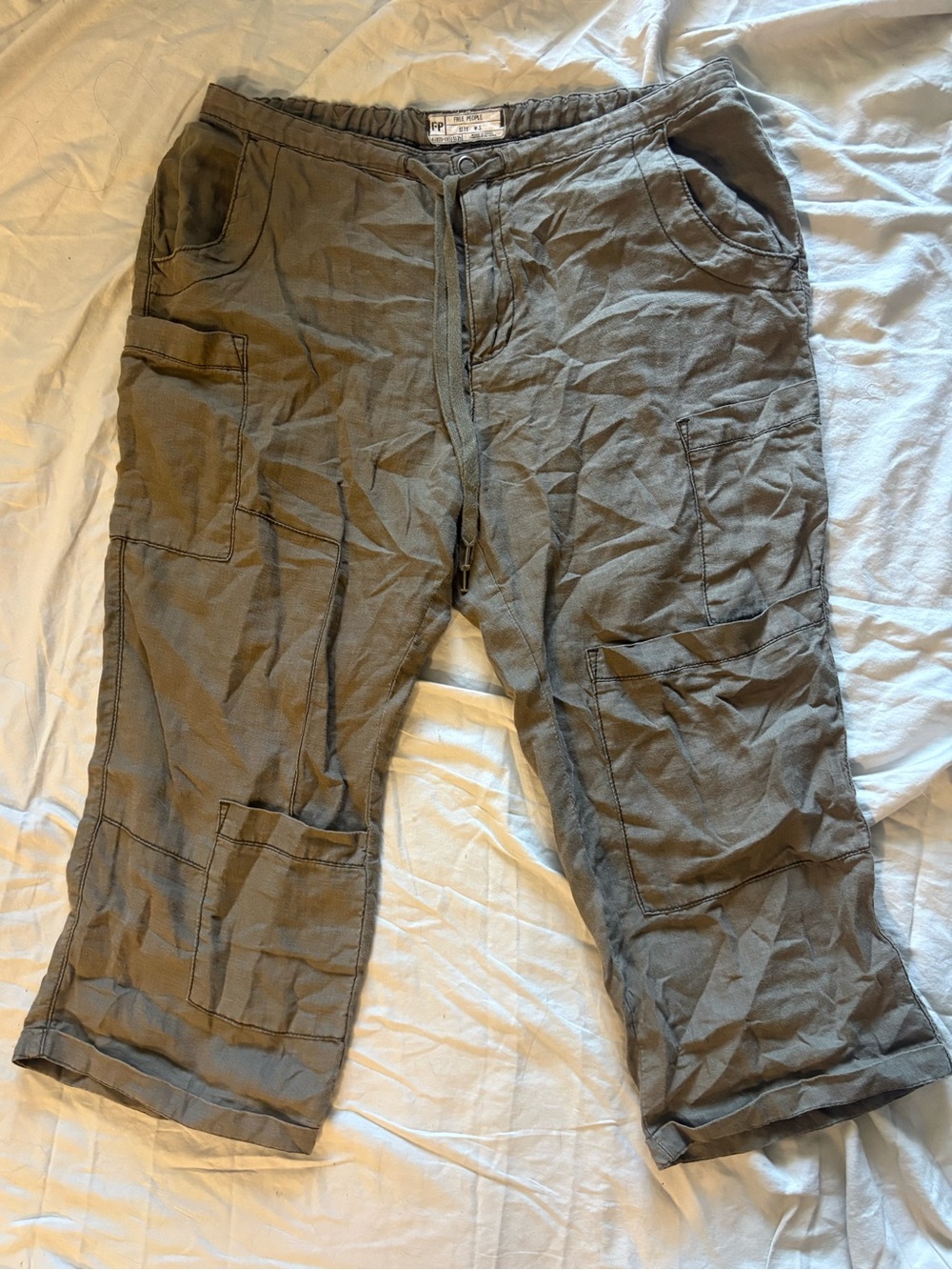 Free People Linen Cargo Capris
